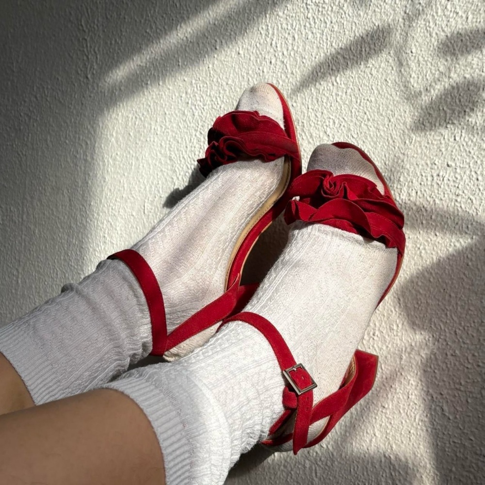 Elegant Red Ruffle Strap Heels